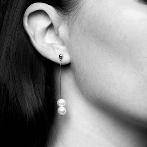 Isabella Pearl Drop Earring by SOPHIE ANNA — minimalist sterling silver earring with two freshwater pearls, modern and timeless design