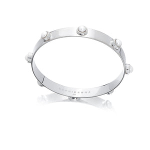 Flat Bangle with Pearls in recycled sterling silver — polished flat profile with freshwater pearls | SOPHIE ANNA