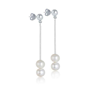 Isabella Pearl Drop Earrings by SOPHIE ANNA — minimalist sterling silver earrings with two freshwater pearls, timeless modern design
