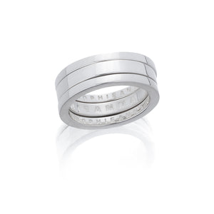 Sophie Anna ring stack featuring two Stack Ring D's and a central Stack Ring C, all minimal style bands, elegantly displayed on a white background.