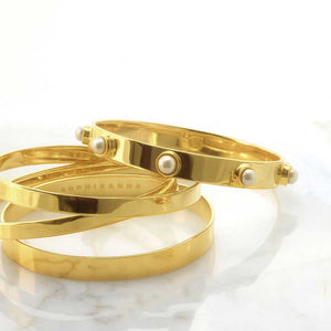 Bangle stack—gold vermeil pearl bangle paired with stack bangle classics | SOPHIE ANNA
