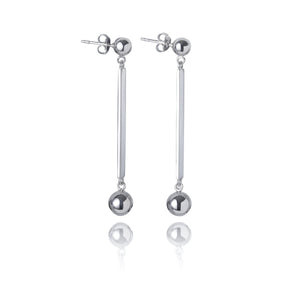 High polished sterling silver dangle earrings with a bar and two balls