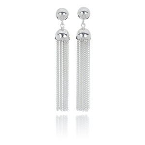 Highly polished, sterling silver earrings with tassels on a ball stud.