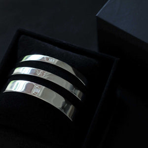 a stunning silver bangle stack gift wrapped in the signature Sophie Anna black box