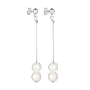 Double Pearl Dangles Earrings in sterling silver