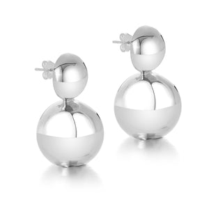 high polished sterling silver double ball earrings